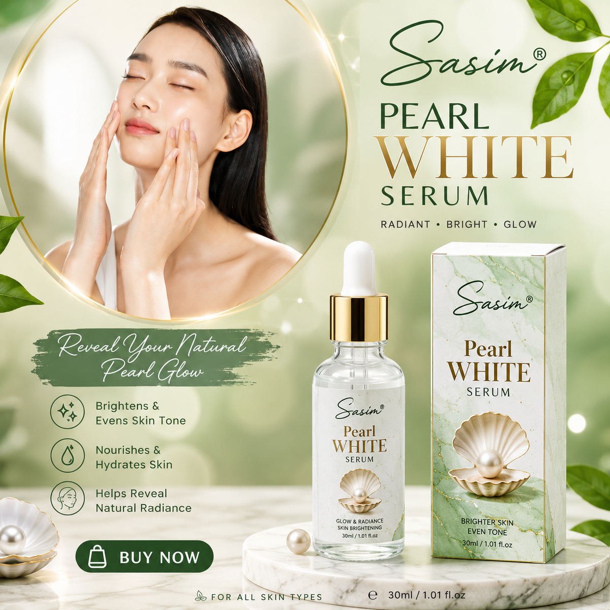 Sasim Pearl White Serum 30ml Glass Bottle