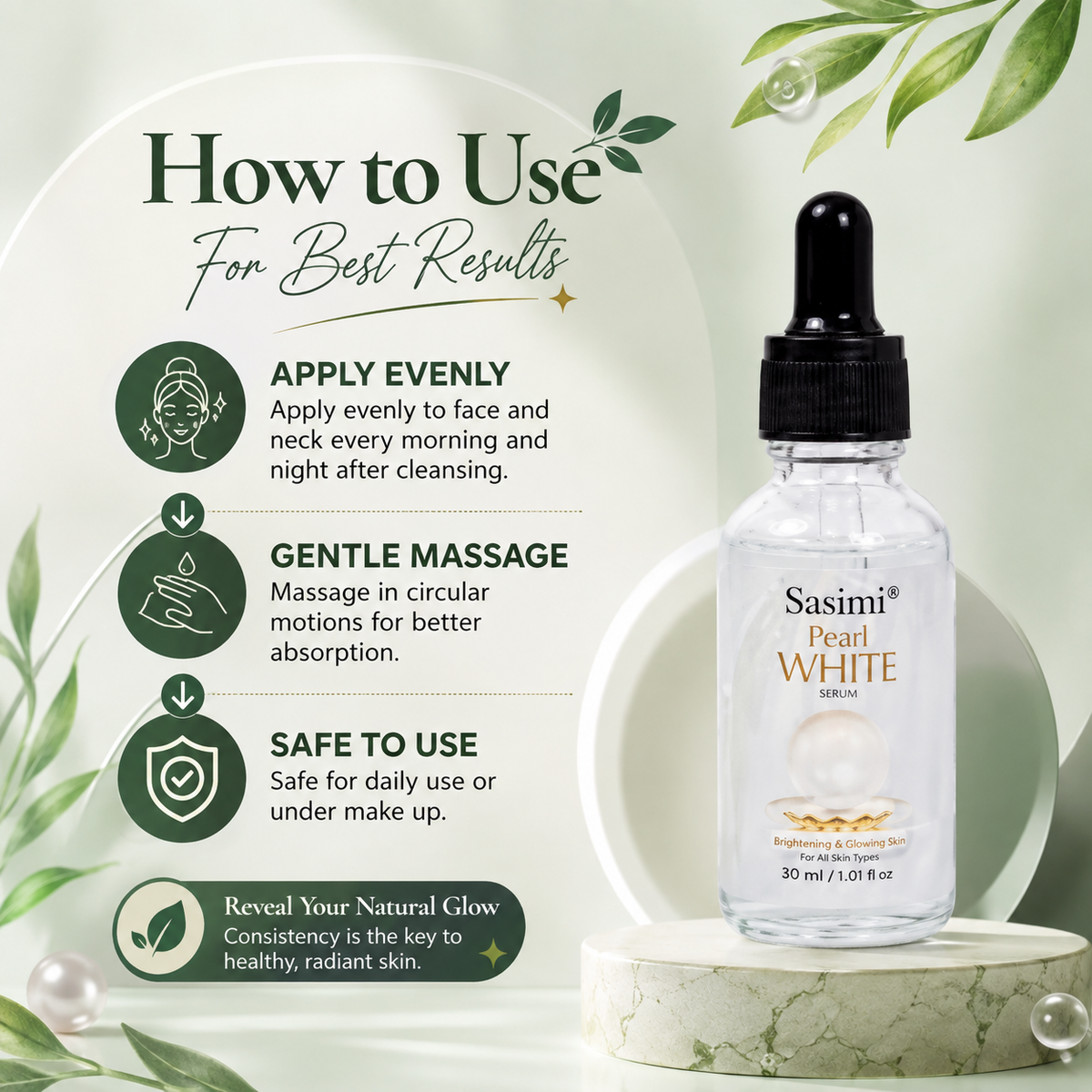 Sasim Pearl White Serum 30ml Glass Bottle