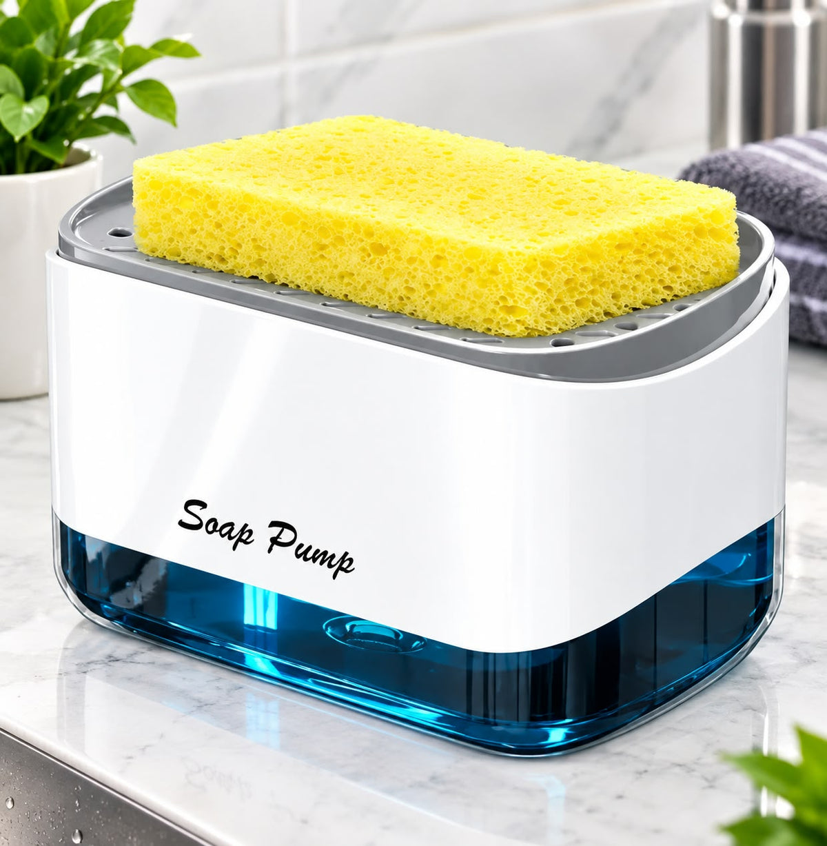 2-in-1 Soap Dispenser & Sponge Holder White Transparent