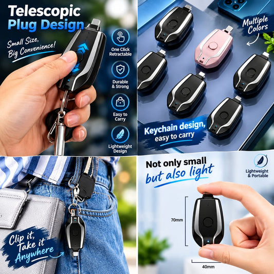Keychain Power Bank Black Portable USB Charging