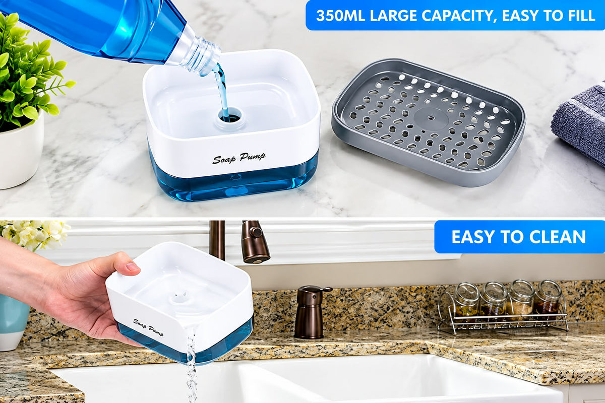 2-in-1 Soap Dispenser & Sponge Holder White Transparent