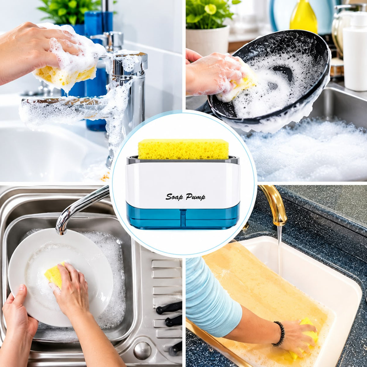 2-in-1 Soap Dispenser & Sponge Holder White Transparent