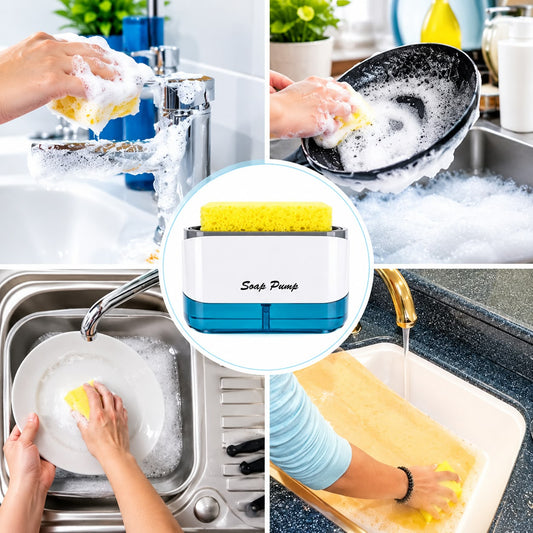 2-in-1 Soap Dispenser & Sponge Holder White Transparent